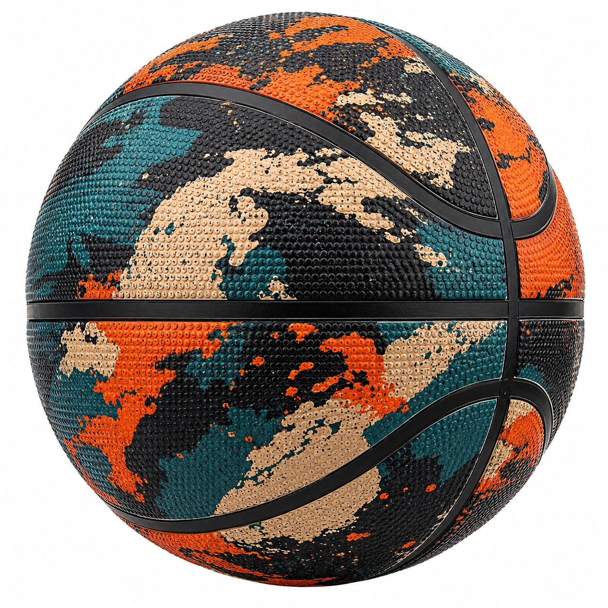 Basketball mit Camouflage-Muster in Orange/Schwarz/Blau