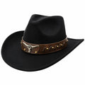 Schwarzer Cowboyhut mit Braunen Band und Stieremblem
