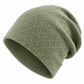 Unisex Beanie Mütze mit Rautenmuster in Olivgrün