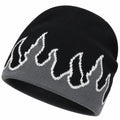 Schwarz-Grau-Weiße Strickmütze mit Flammenmuster