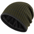 Winter Beanie Mütze mit Fleece-Futter in Khaki und Grau