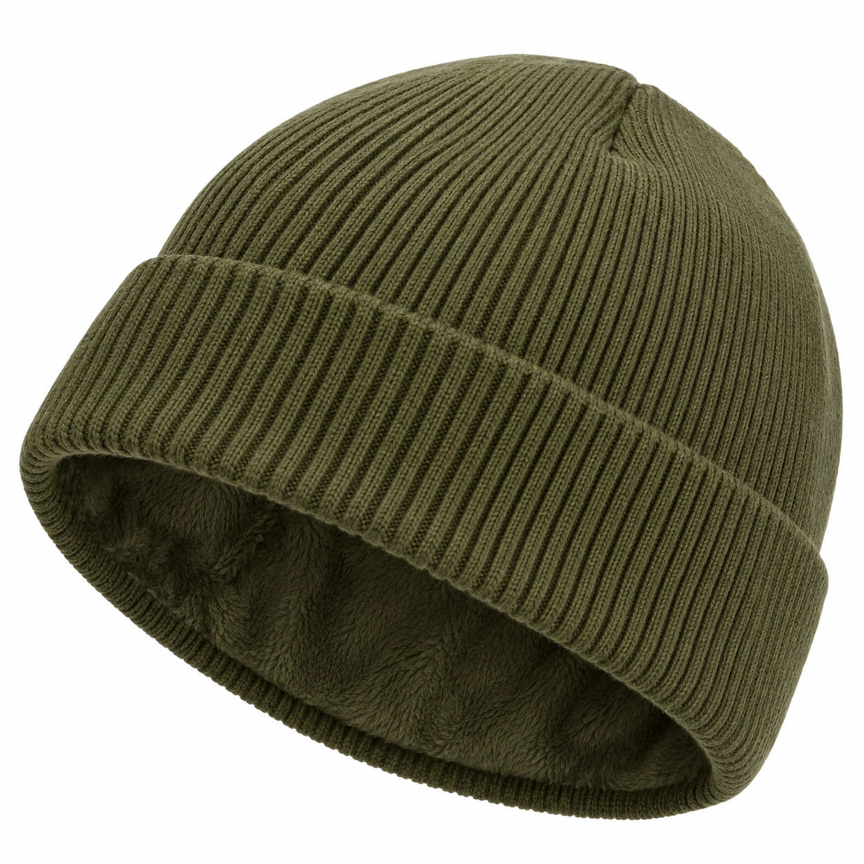 Warme Strickmütze mit Fleece-Futter Olivgrün